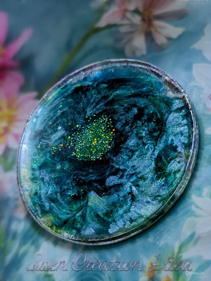 Deep Teal & Holographic Sparkle Resin Mug Lid / Coaster - Image 3
