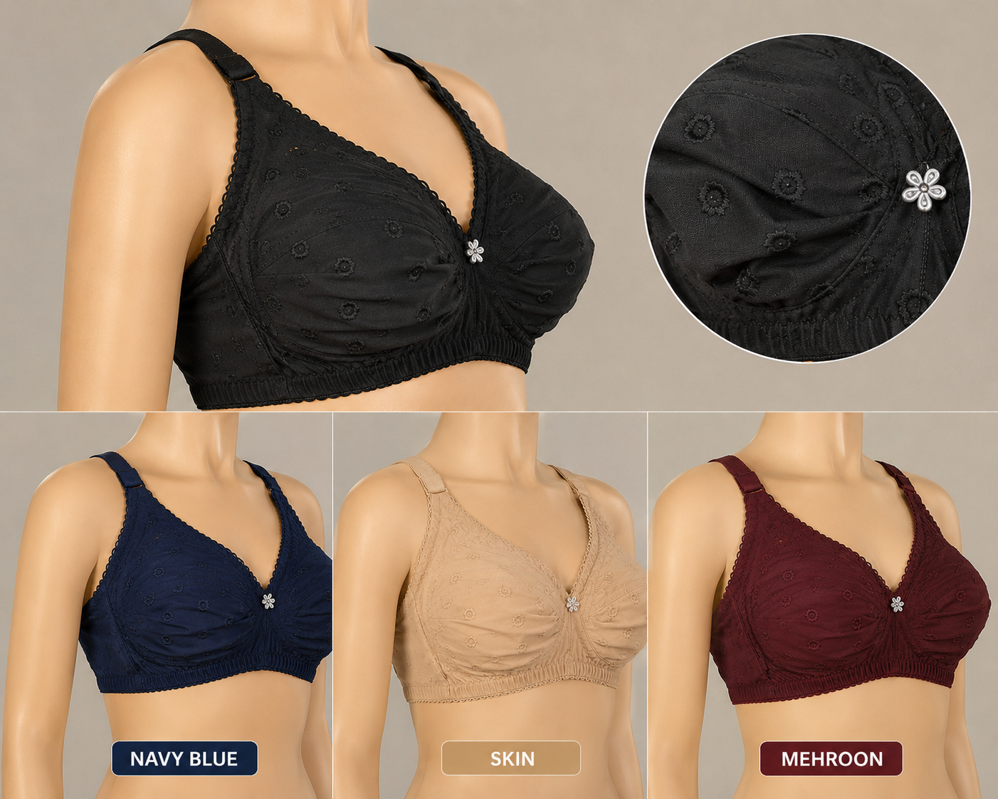 Premium Cotton Embroidered Bras – Pack of 3 - Image 3