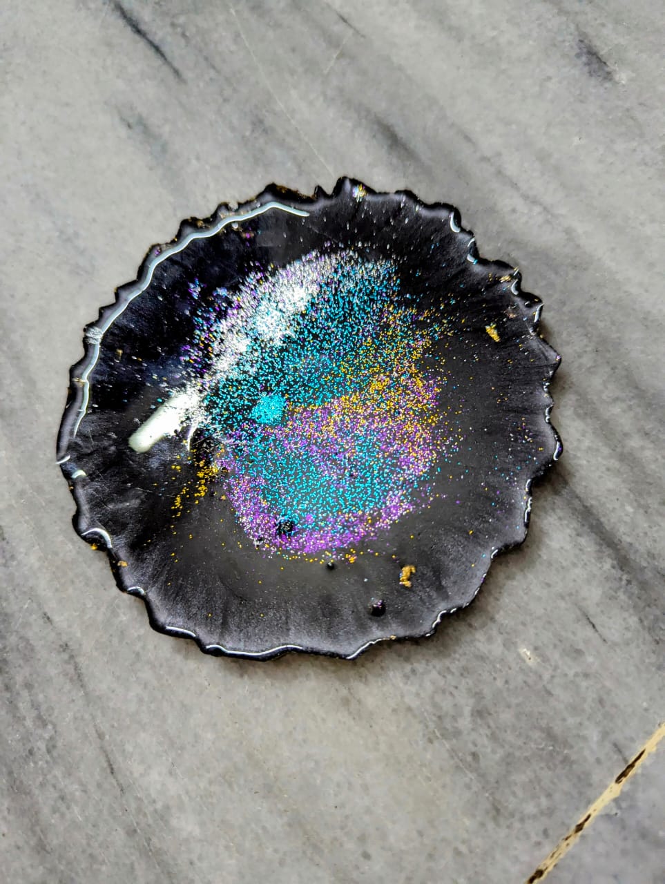 Deep Teal & Holographic Sparkle Resin Mug Lid / Coaster