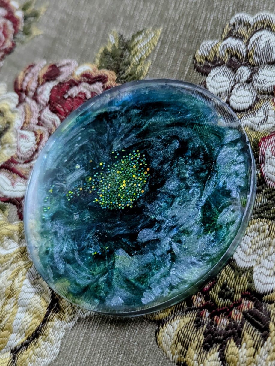 Deep Teal & Holographic Sparkle Resin Mug Lid / Coaster - Image 4