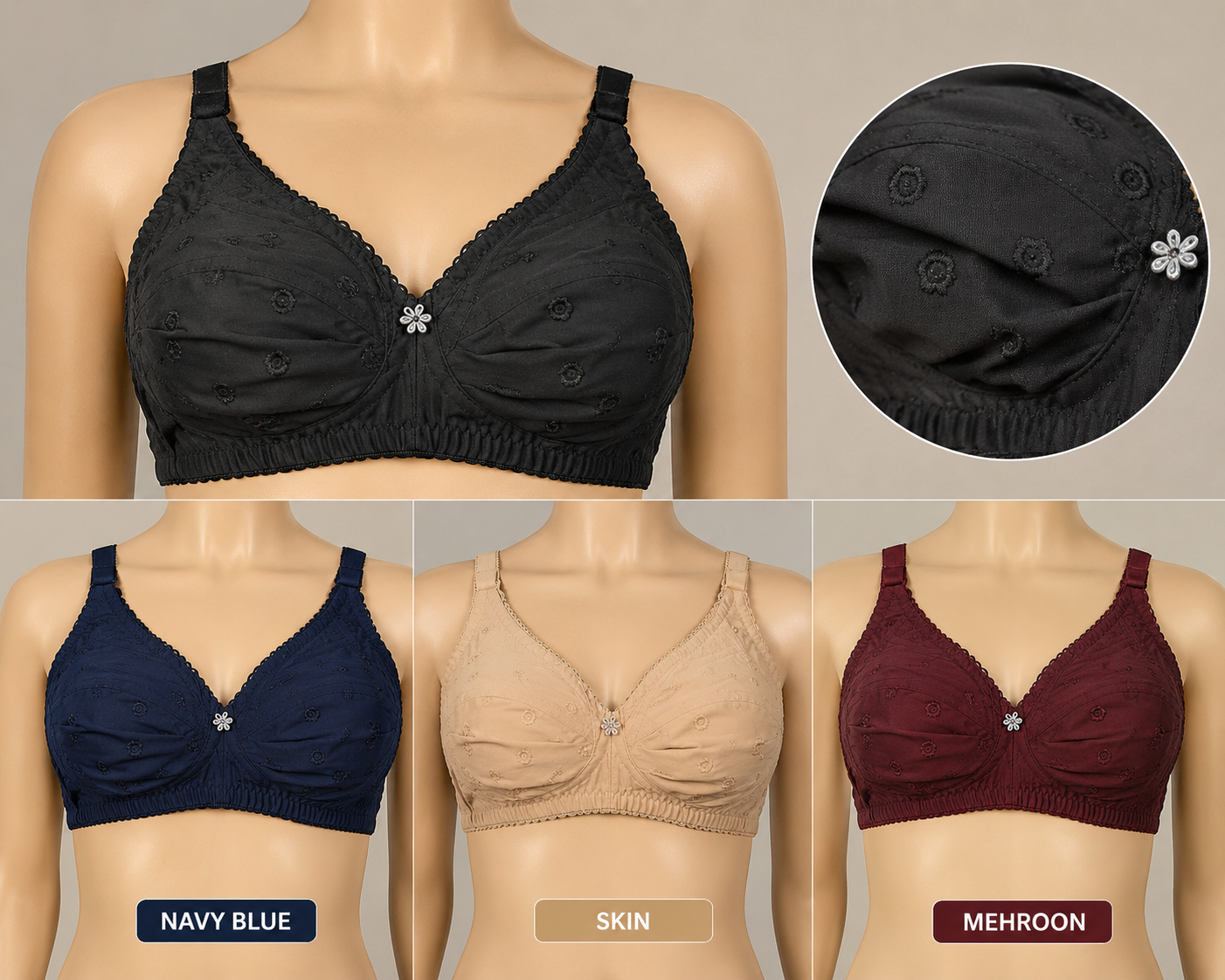 Premium Cotton Embroidered Bras – Pack of 3 - Image 2